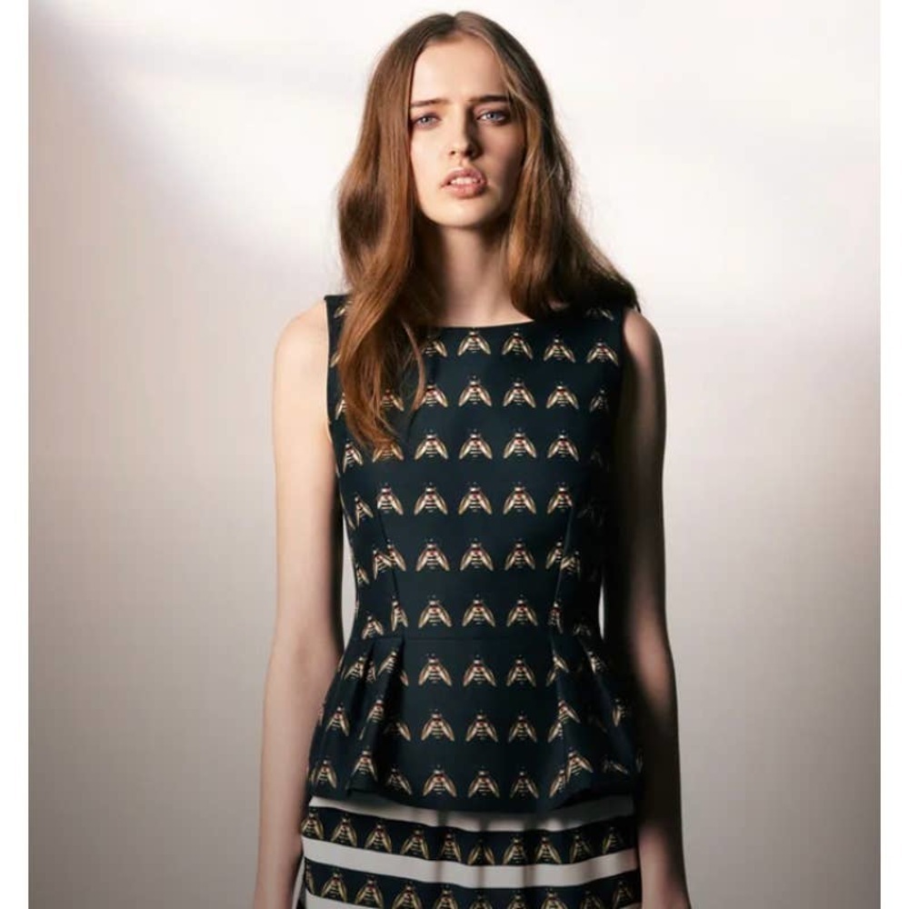 Polly Morgan x Mother of Pearl Bee Print Peplum Top
